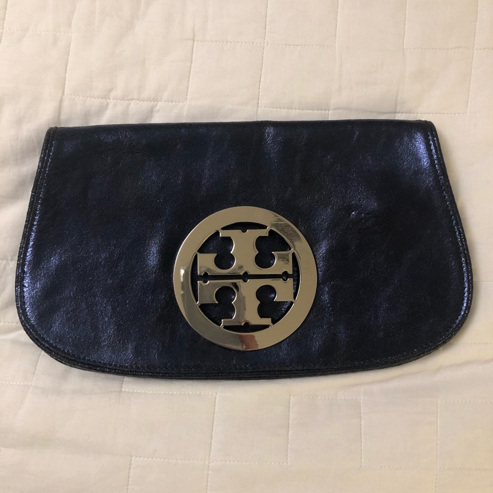 Tory Burch Midnight Blue Metallic Clutch